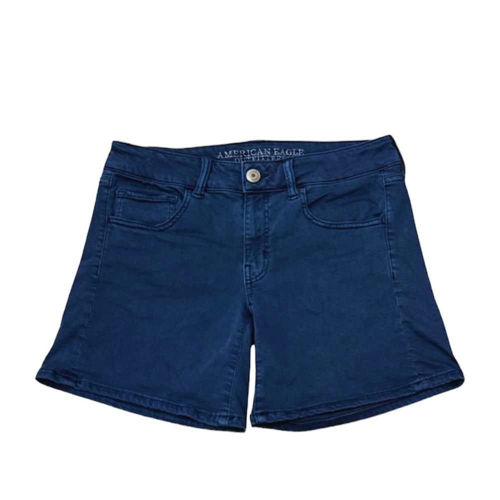 American Eagle High Rise Denim Jean Shorts Dark Wash Blue Size 6 AEO Cutoff